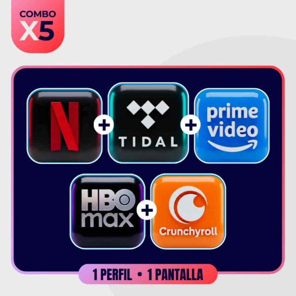 Netflix + Tidal + Prime Video + HBO Max + Crunchyroll | 1 Mes