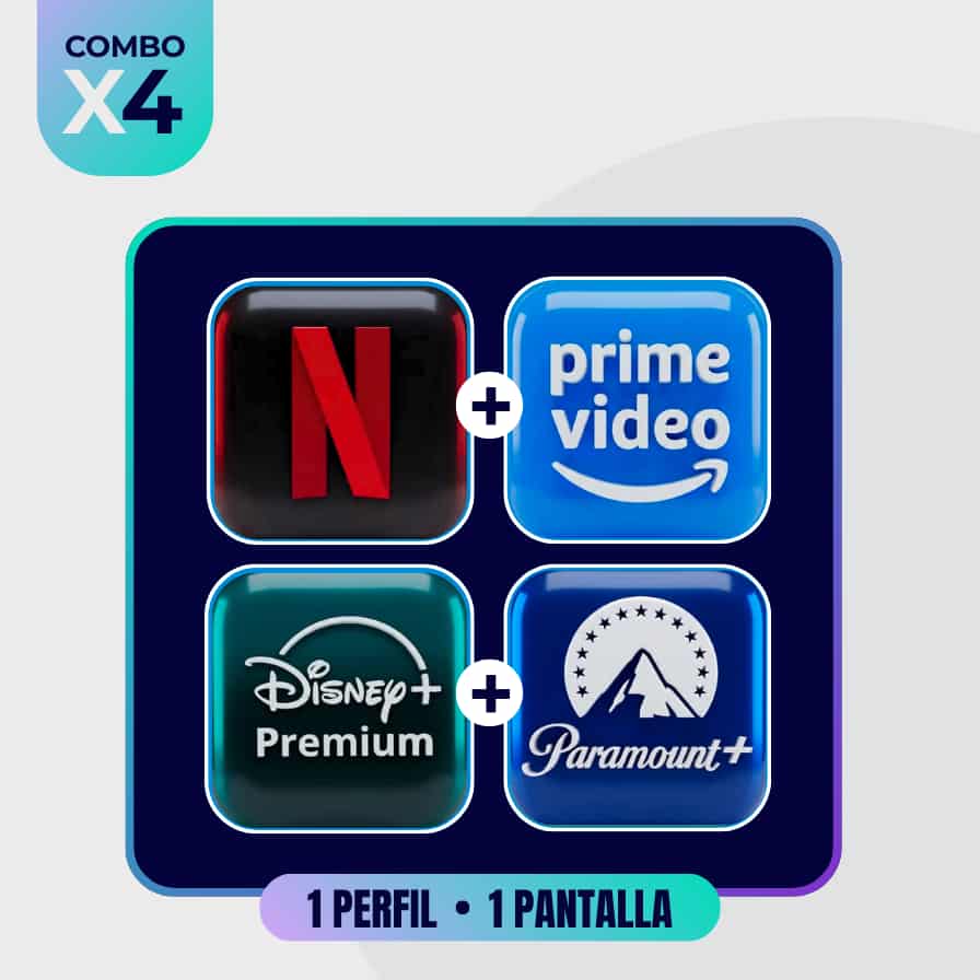 Netflix + Prime Video + Disney Premium + Paramount | 1 Mes